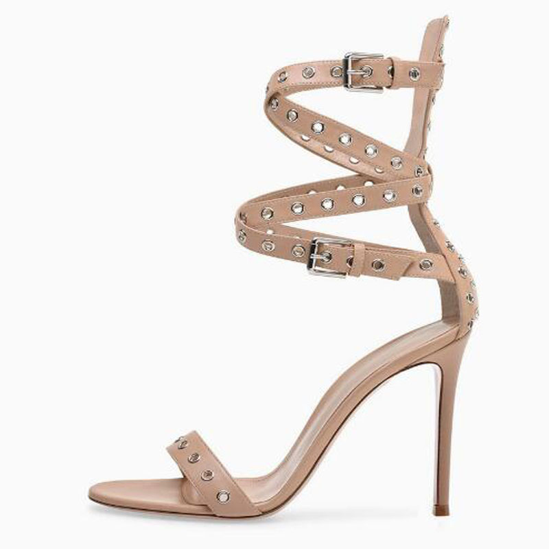 Women'S Fashion Boots - Apricot Gold Sliver Leather Eyelet Metal