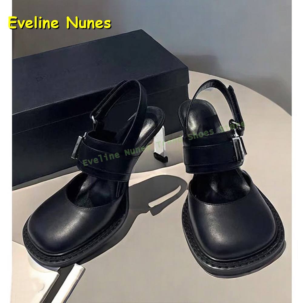 Women'S Fashion Sandals - Women's Black Square Toe Buckle Slingback