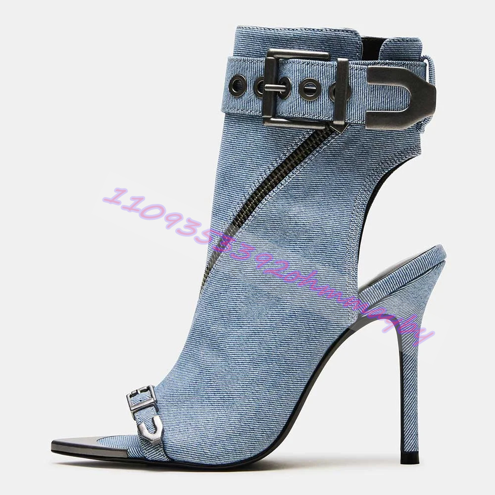 Women'S Fashion Boots - Summer Blue Denim Pointed-Toe Boots For