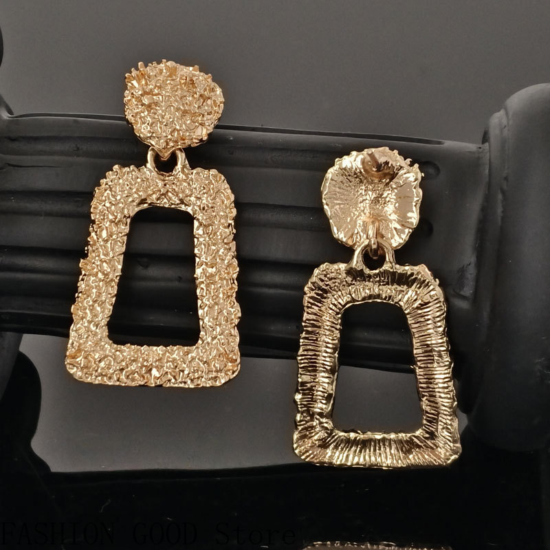 Women'S Fashion Website - Metal Earrings High-end Hollow Geometric Frosted