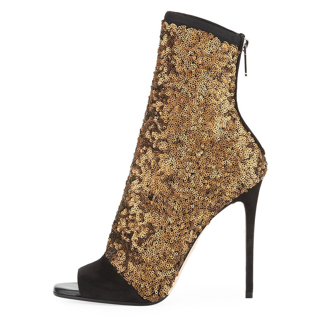 Women'S Fashion Boots - Patchwork BlingBling Peep Toe Mid-Calf Summer