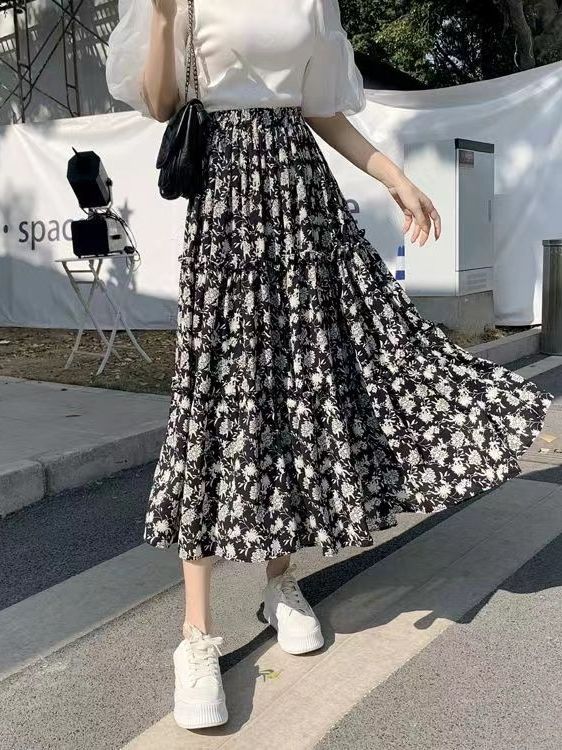 A-Line Skirt Midi - Floral Print A-Line Midi Skirt plus