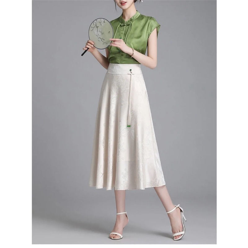 Women's Chinese Style Jacquard - đánh giá và giá A-Line Skirt Midi