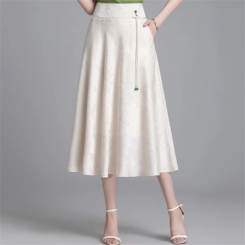 Women's Chinese Style Jacquard - đánh giá và giá A-Line Skirt Midi