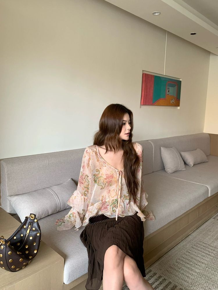 2026 Bohemian Paisley Print Ch - đánh giá và giá Wrap Blouse Chiffon