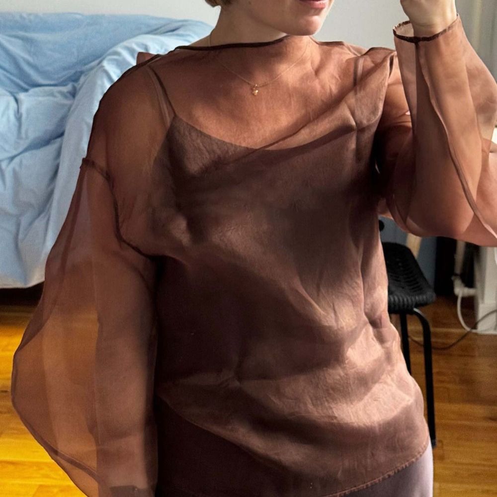 Elegant Long Sleeve Mesh Blous - đánh giá và giá Wrap Blouse Chiffon