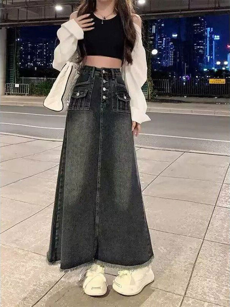 High Waist A-Line Midi Denim S - đánh giá và giá A-Line Skirt Midi