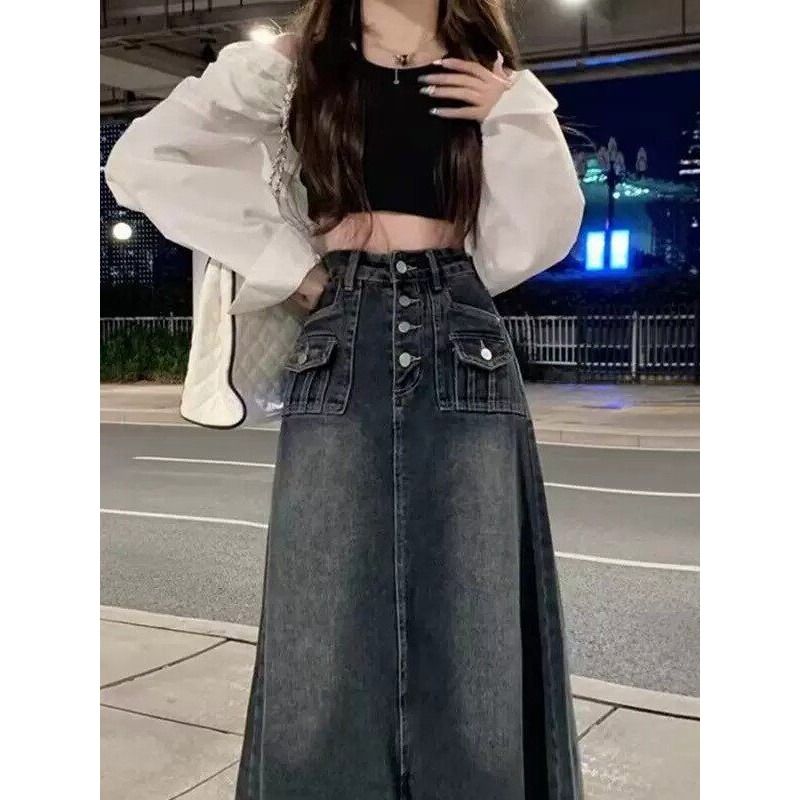 High Waist A-Line Midi Denim S - đánh giá và giá A-Line Skirt Midi