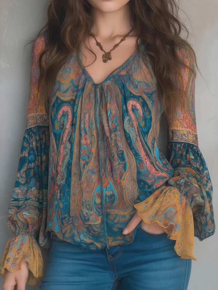 Ethnic Women Vintage Bohemian  - đánh giá và giá Wrap Blouse Chiffon