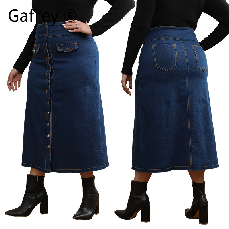 Plus Size High Waist Button Fr - đánh giá và giá A-Line Skirt Midi