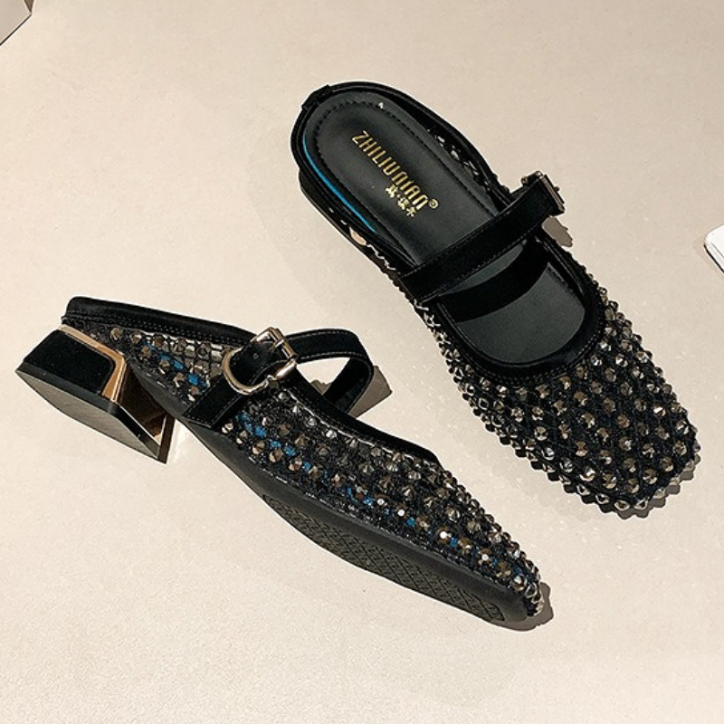 Mesh Rhinestone Chunky Heel Mu - đánh giá và giá Women'S Fashion Sandals