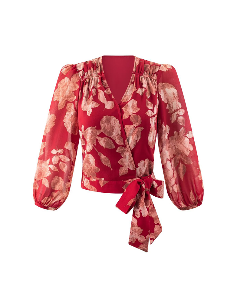 Women V-neck Wrap Bandage Blou - đánh giá và giá Wrap Blouse Chiffon