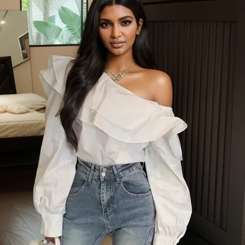 Vintage Ruffled Off Shoulder W - đánh giá và giá Wrap Blouse Chiffon
