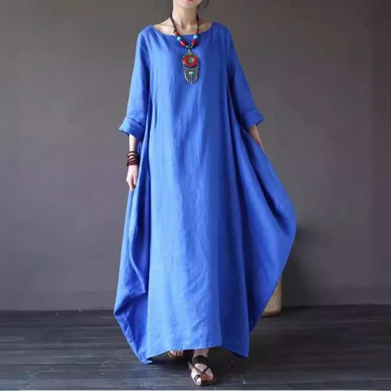 Loose Cotton Linen Long Dress  - đánh giá và giá A-Line Skirt Midi