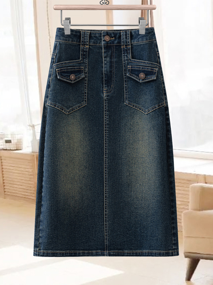 Retro Denim A-Line Midi Skirt  - đánh giá và giá A-Line Skirt Midi