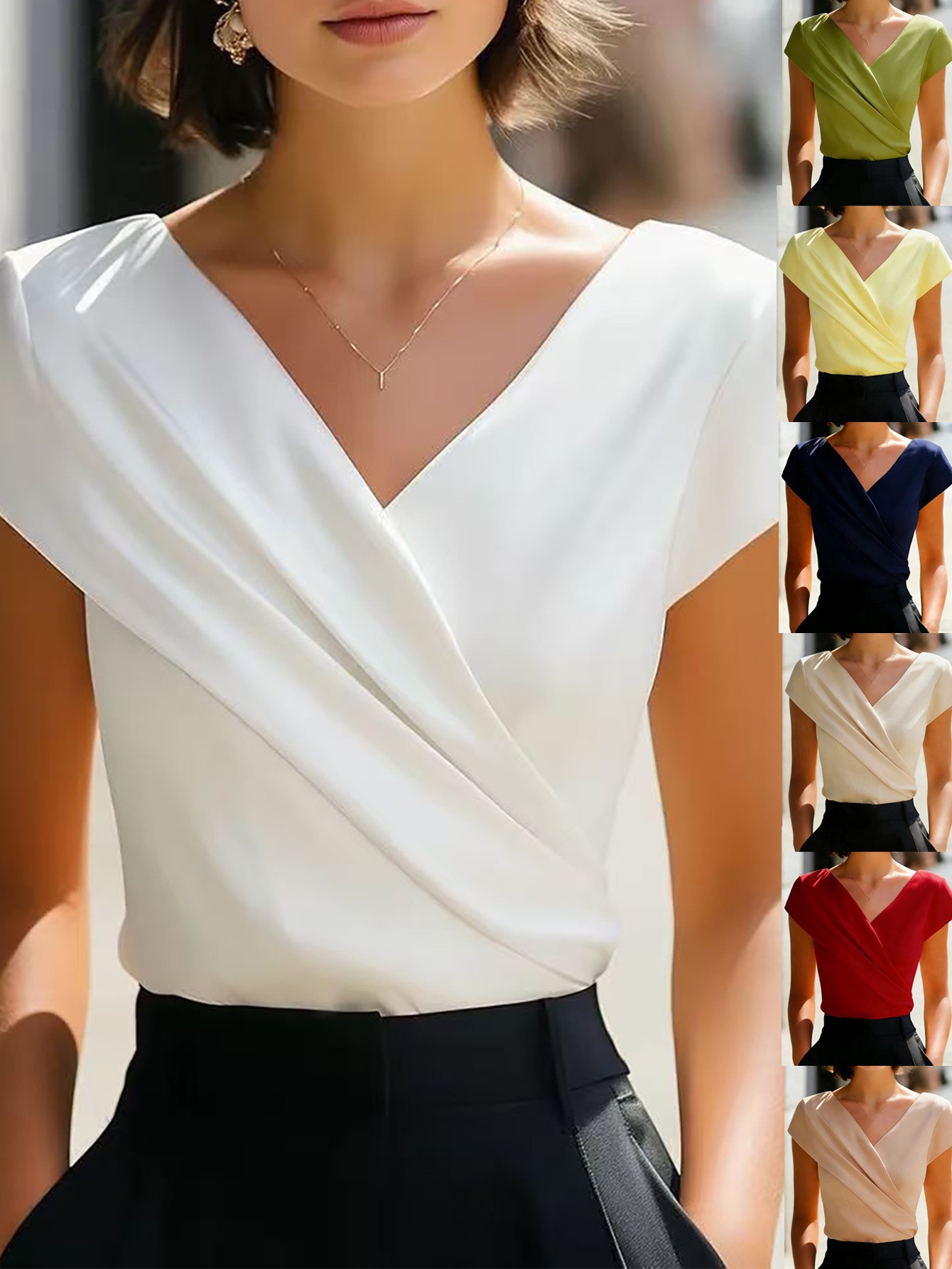 Summer Womens Blouse Solid Whi - đánh giá và giá Wrap Blouse Chiffon
