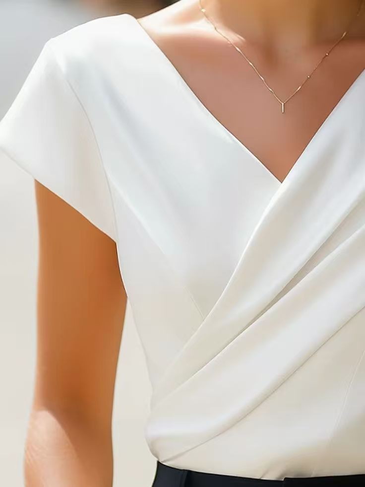 Summer Womens Blouse Solid Whi - đánh giá và giá Wrap Blouse Chiffon