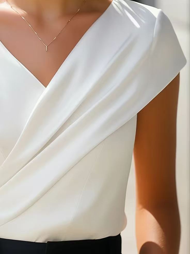 Summer Womens Blouse Solid Whi - đánh giá và giá Wrap Blouse Chiffon