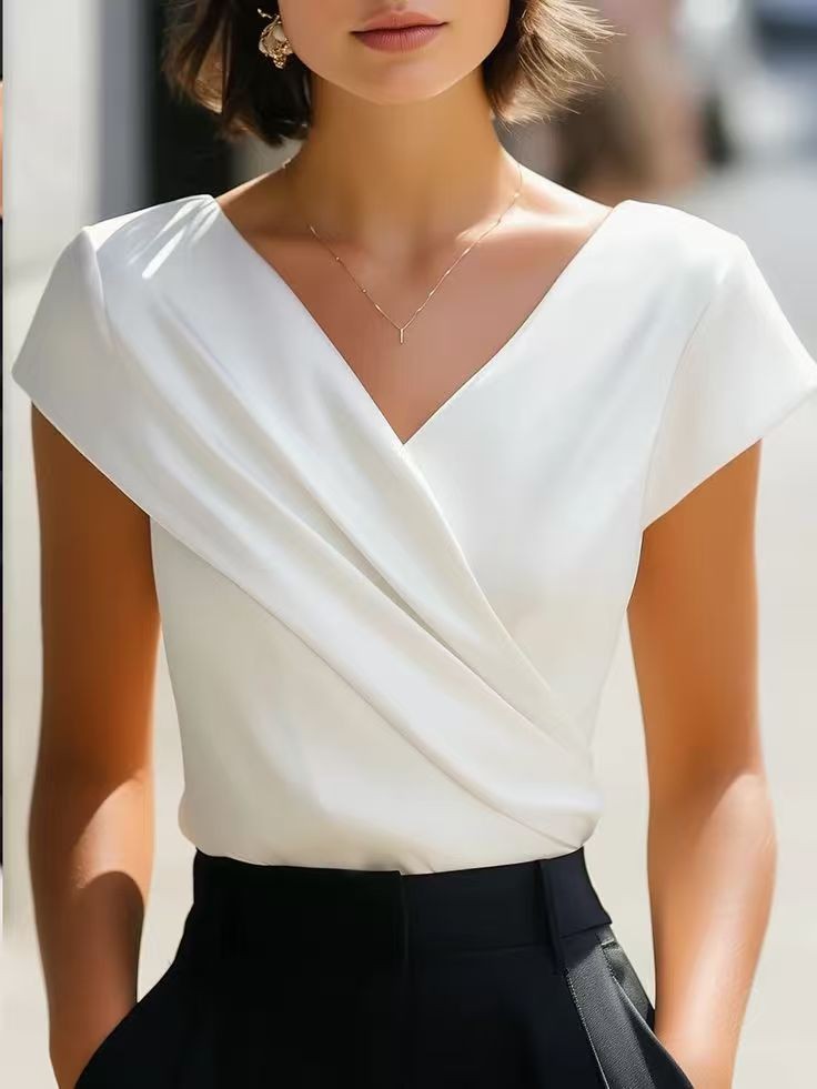 Summer Womens Blouse Solid Whi - đánh giá và giá Wrap Blouse Chiffon