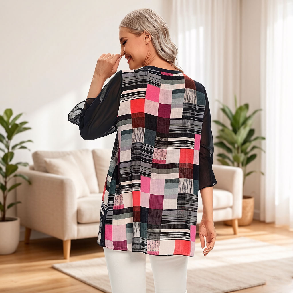 Women Color Block Geometric Pr - đánh giá và giá Wrap Blouse Chiffon