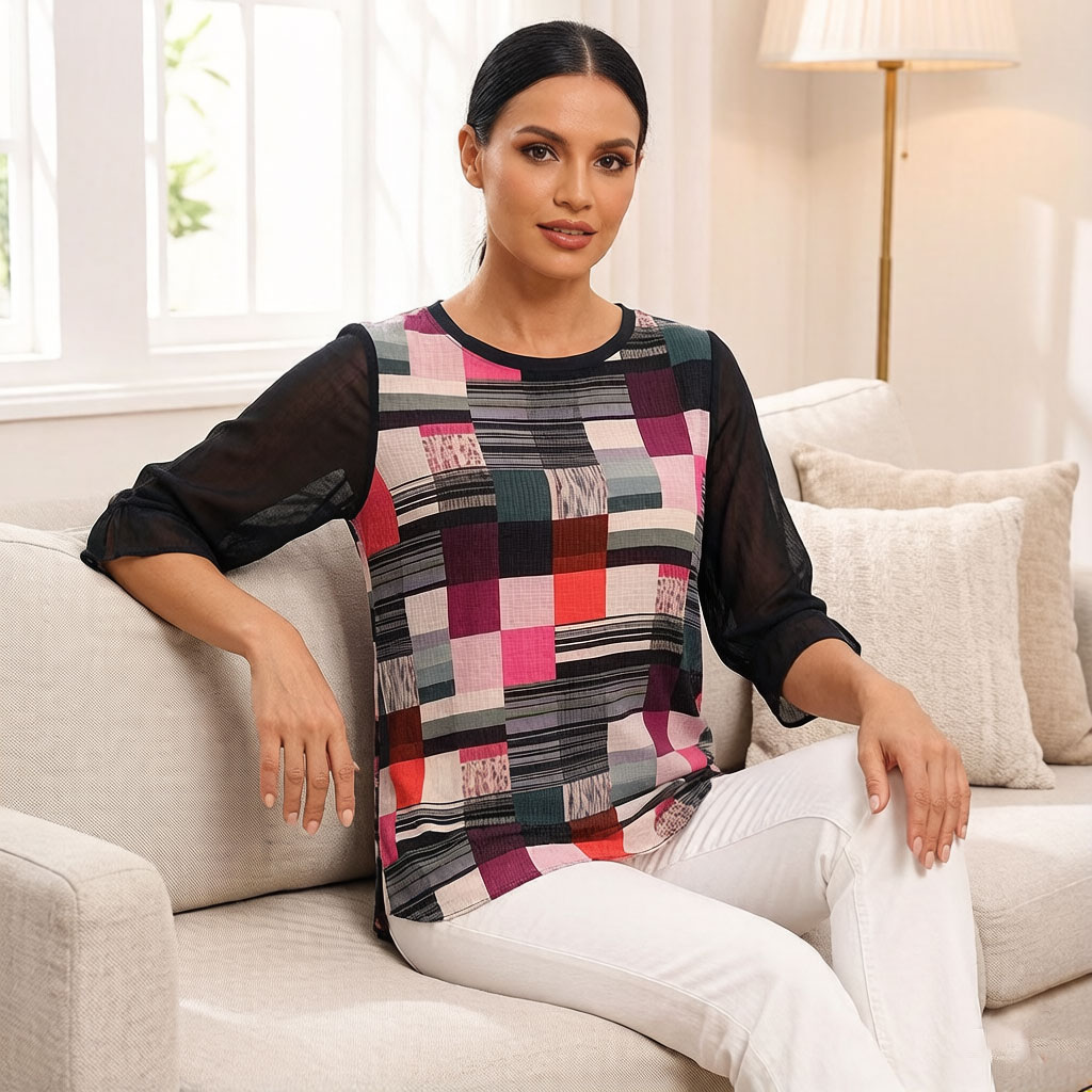Women Color Block Geometric Pr - đánh giá và giá Wrap Blouse Chiffon